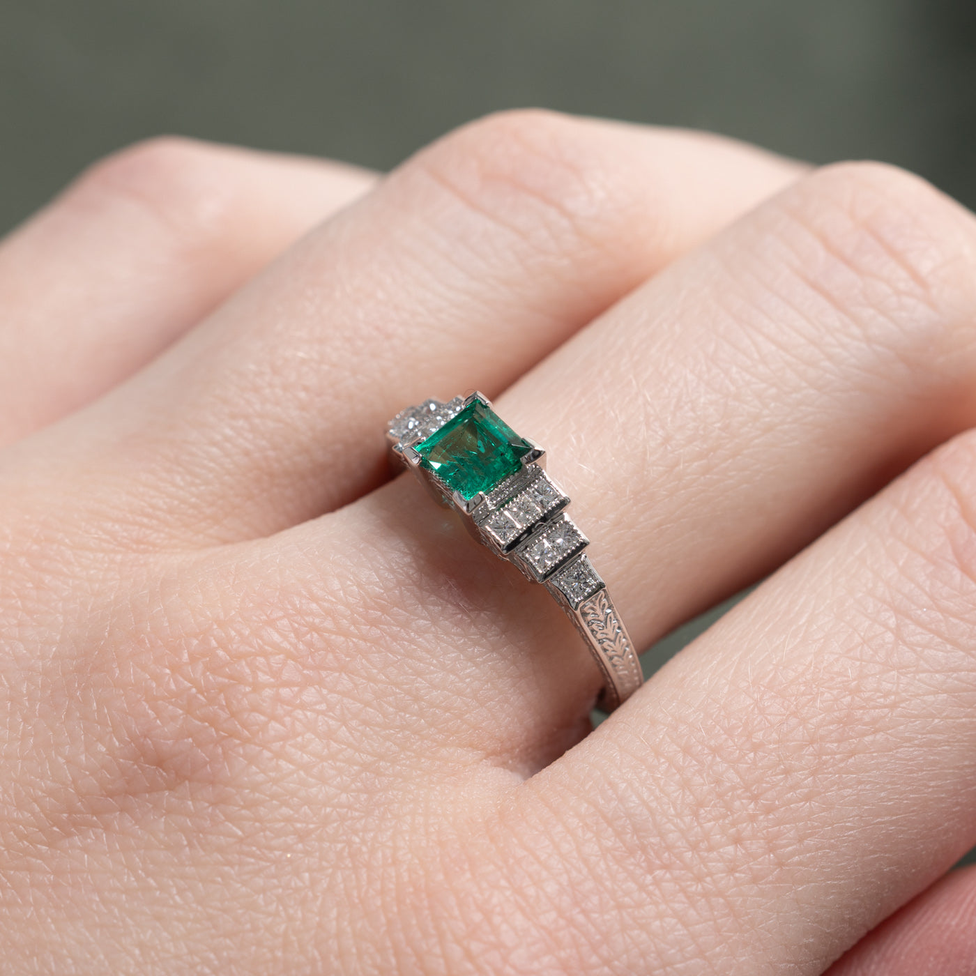 '100 Ways' Art Deco Inspired Emerald & Diamond Ring | 0.65ct, 0.25ctw | 6.75 |