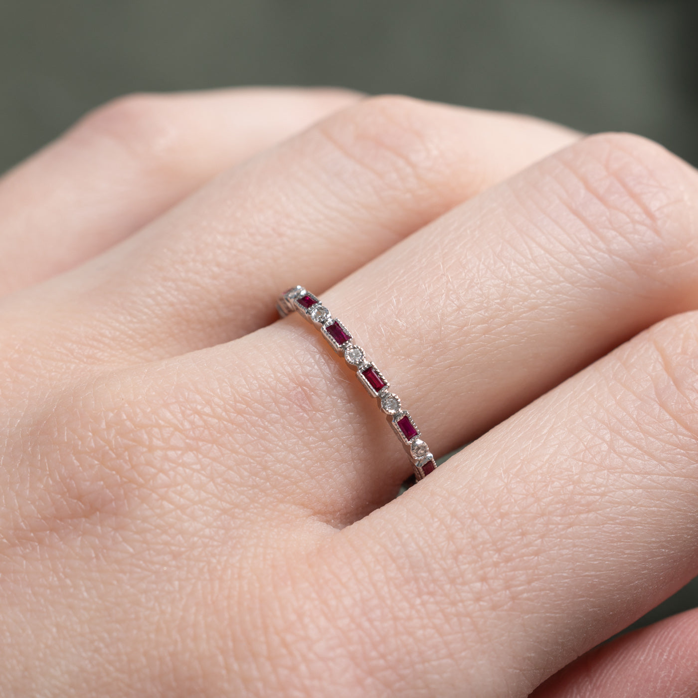 '100 Ways' Art Deco Inspired Ruby & Diamond Eternity Band | 0.40ctw, 0.08ctw | SZ 6.75 |
