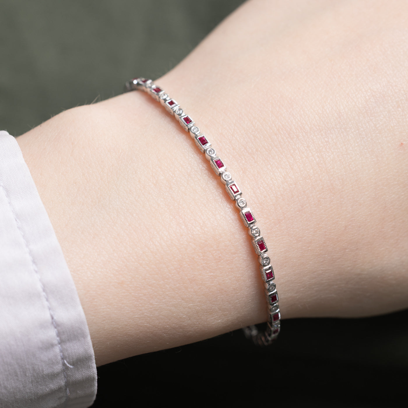 '100 Ways' Art Deco Inspired Ruby & Diamond Gemstone Bracelet | 1.05ctw, 0.22ctw | 7" |