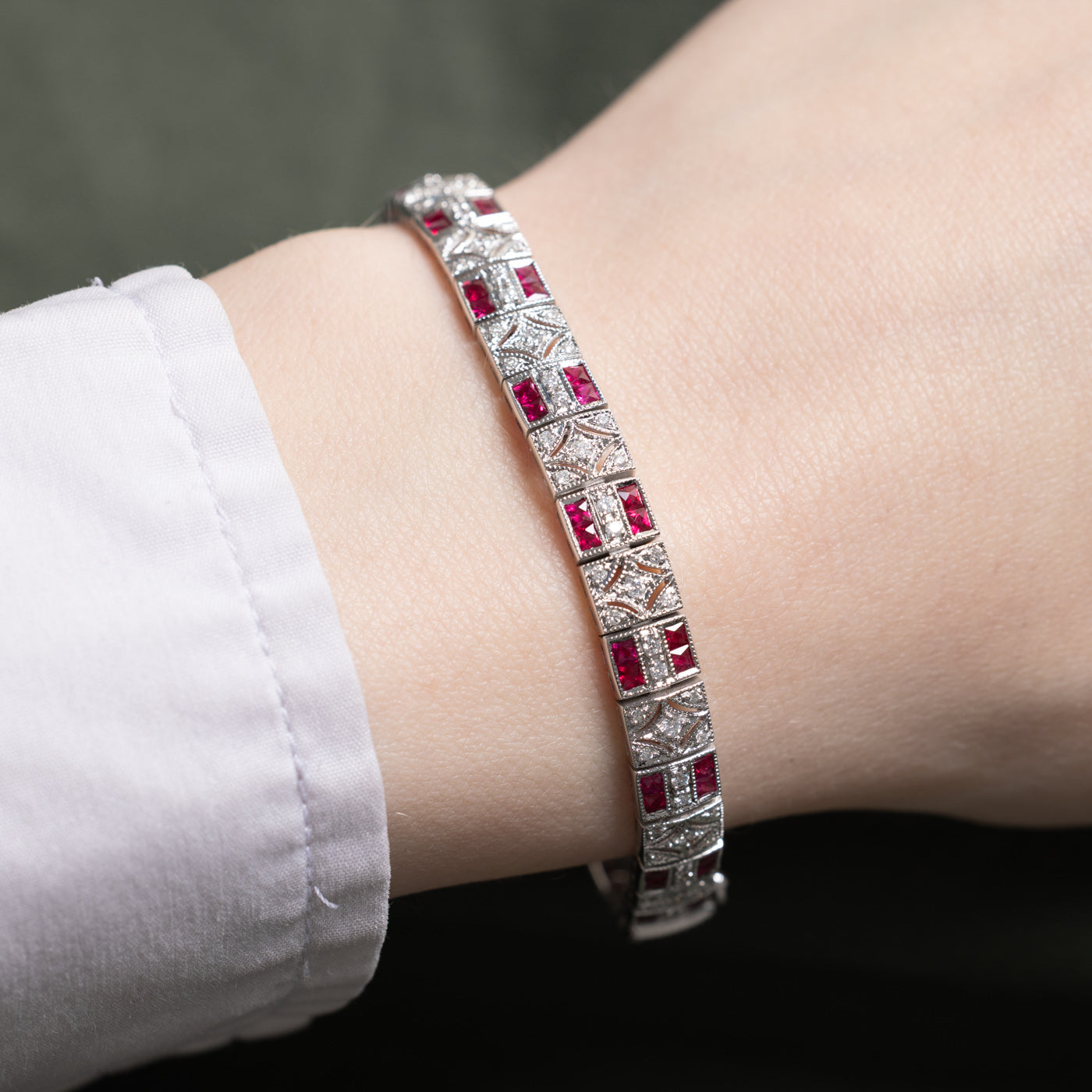 '100 Ways' Art Deco Inspired Ruby & Diamond Bracelet | 2.80ctw, 0.94ctw | 7" |