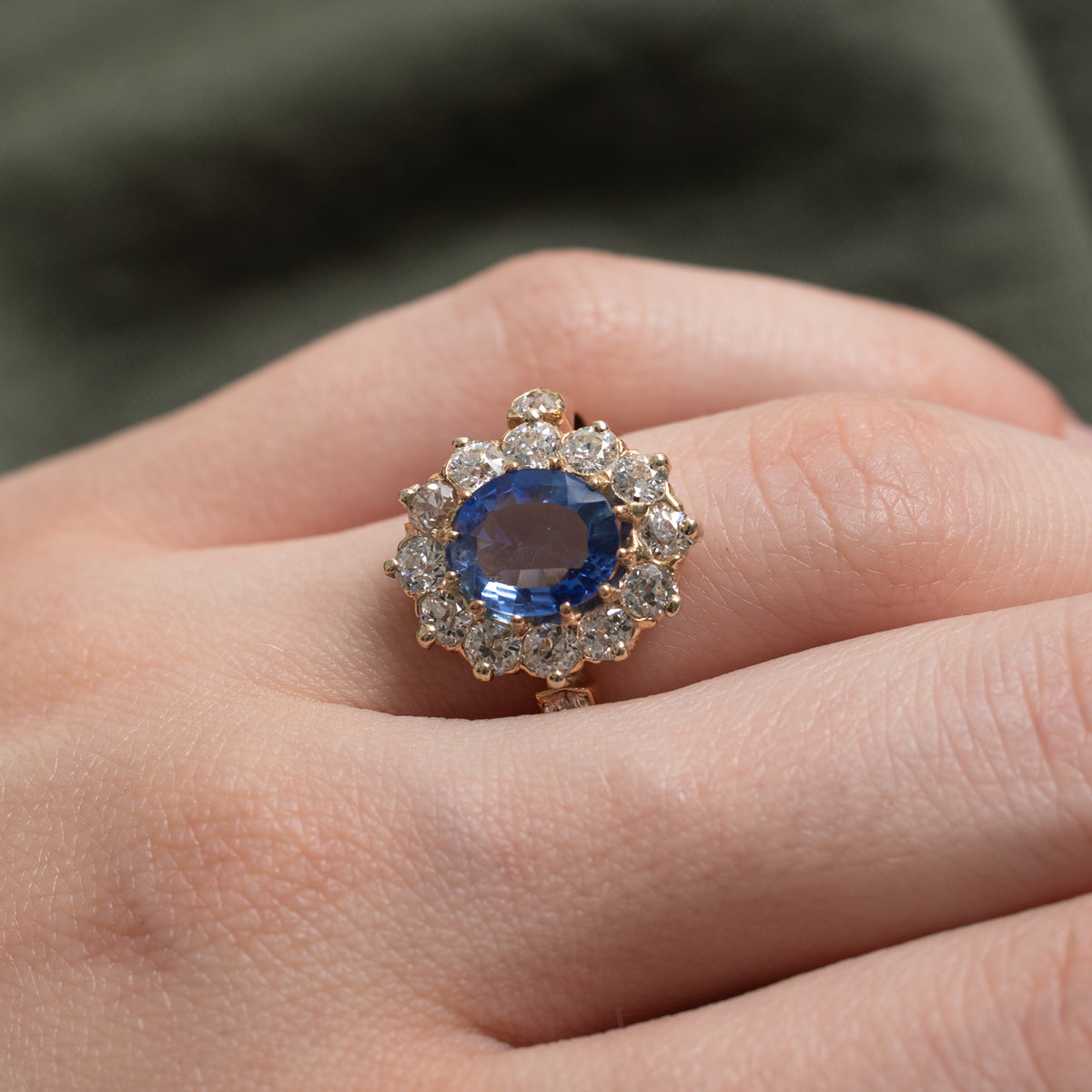 Antique Unheated Sapphire & Diamond Halo Ring | 1.70ct, 1.43ctw | Sz 7.25