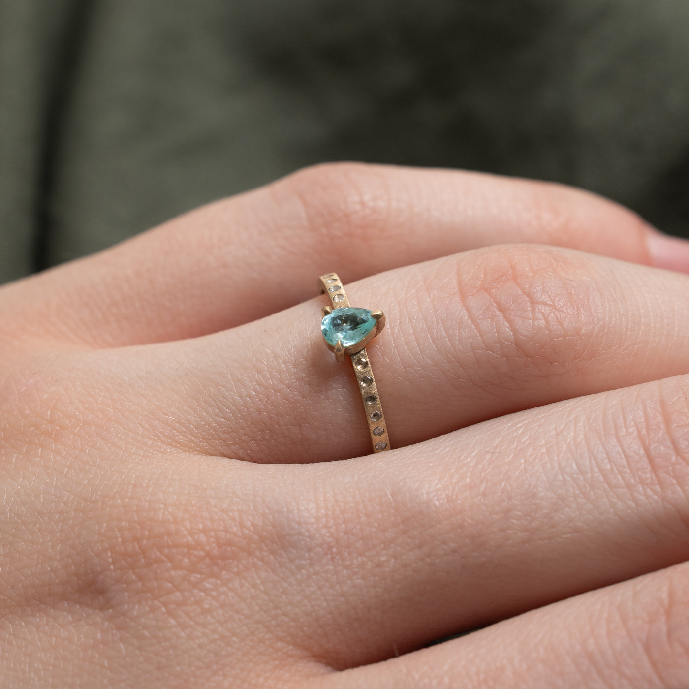 '100 Ways' 9k Yellow Gold Aquamarine & Rose Cut Diamond Accented Ring | 0.30ct, 0.10ctw | SZ 6