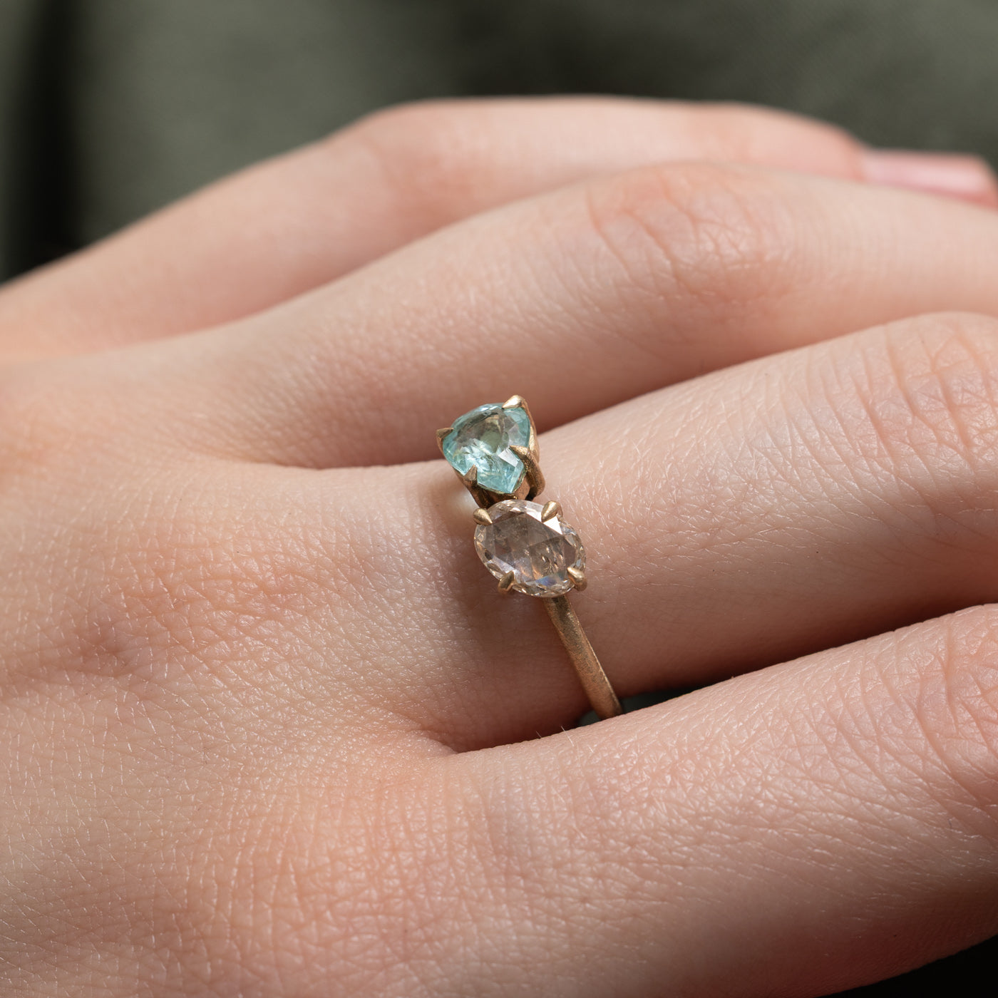 '100 Ways' 9k Toi et Moi Diamond & Aquamarine Ring | 0.78ct, 0.50ct | SZ 5.75