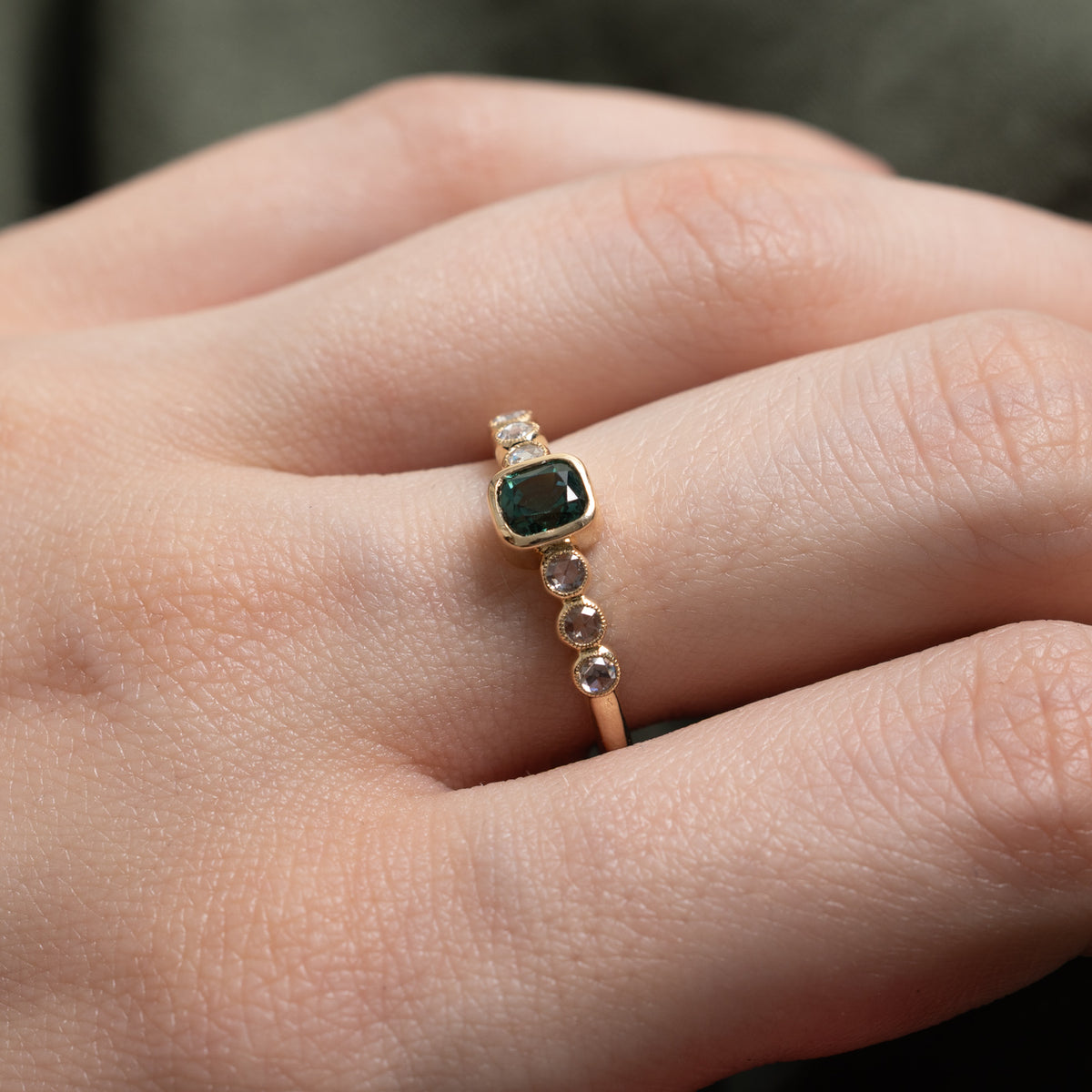 '100 Ways' 9k Yellow Gold Tourmaline & Rose Cut Diamond Accented Ring | 0.56ct, 0.15ctw | SZ 6.75