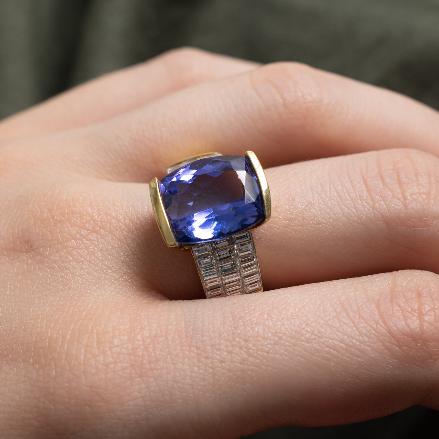 Cushion Cut Tanzanite & Diamond Accented Cocktail Ring | 9.00ct, 1.44ctw | Sz 9.75