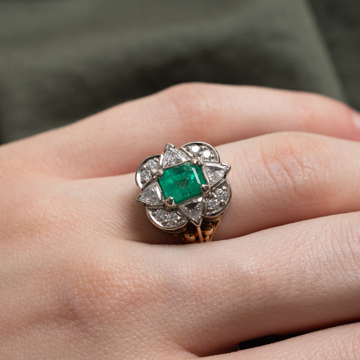 Vintage Emerald & Diamond Accented Cocktail Ring | 1.15ct, 0.72ctw, 0.24ctw | Sz 5.5