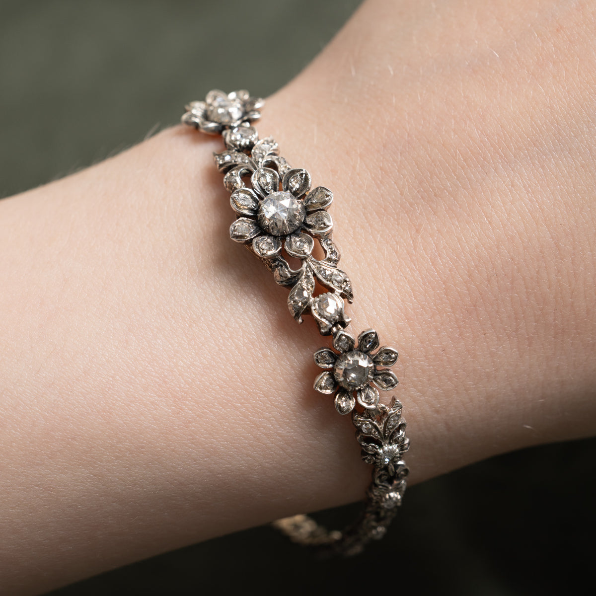 Antique Rose Cut Diamond Floral Bracelet | 0.40ctw
