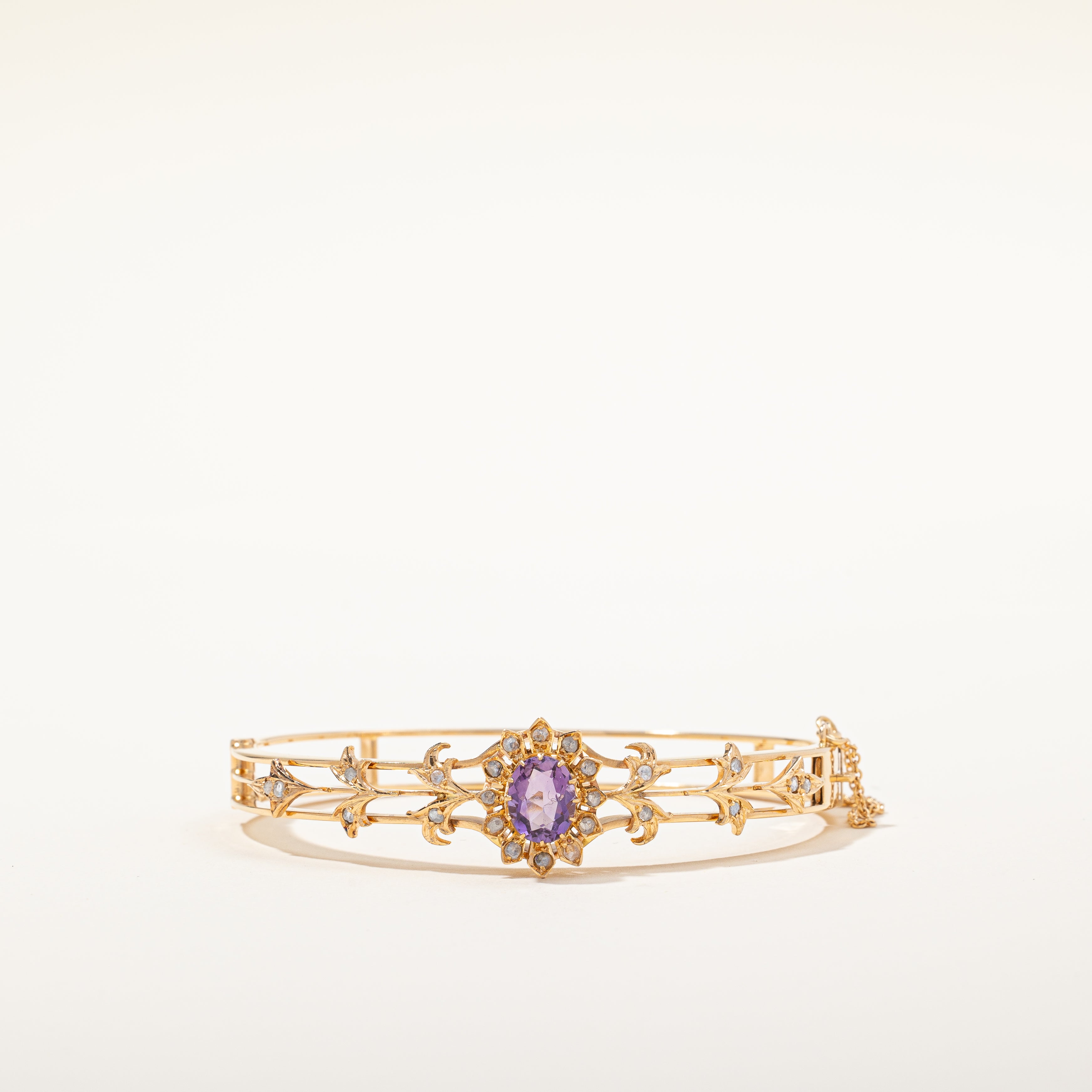 Edwardian Era Amethyst and Rose Cut Diamond Bracelet | 1.75ct, 0.35ctw |