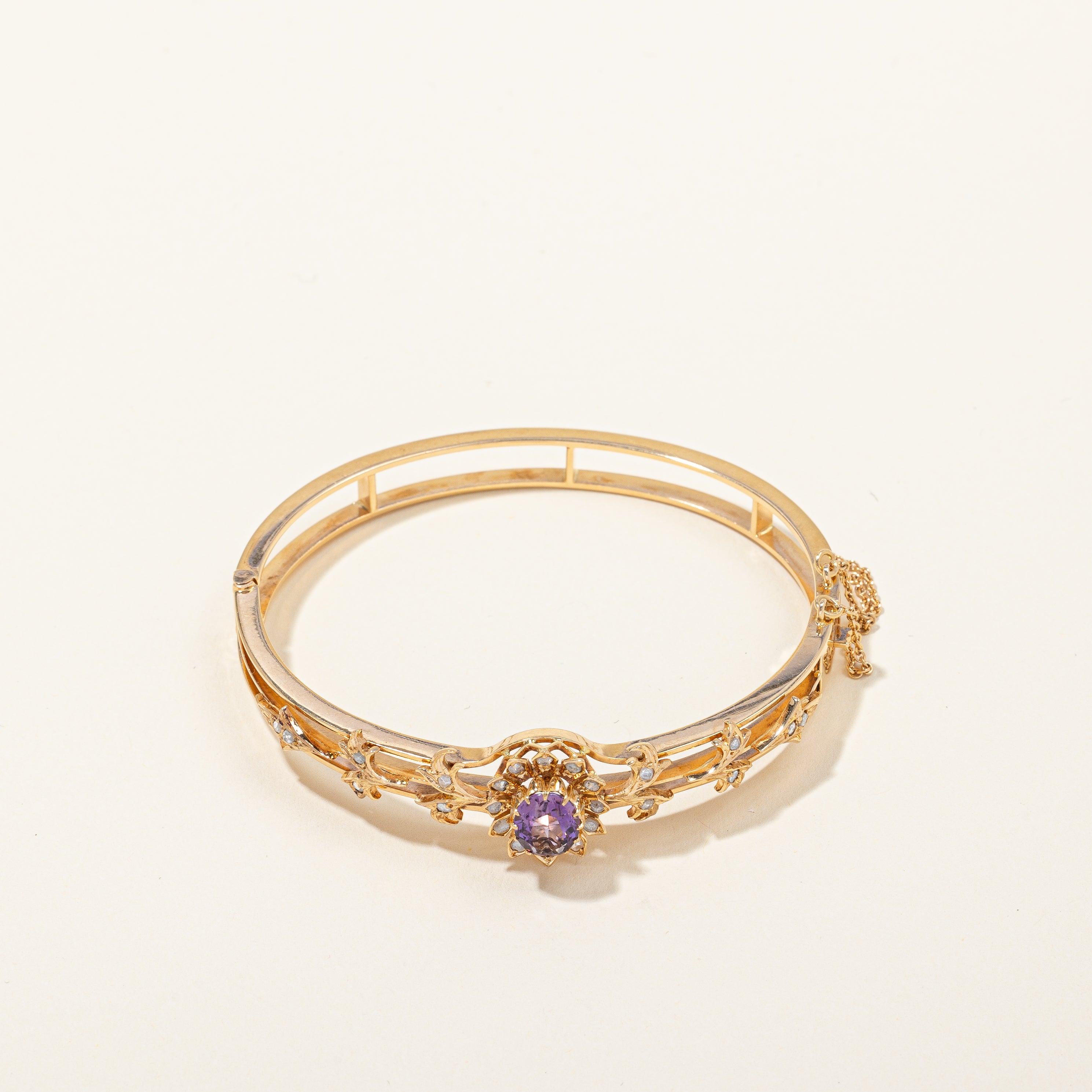 Edwardian Era Amethyst and Rose Cut Diamond Bracelet | 1.75ct, 0.35ctw |