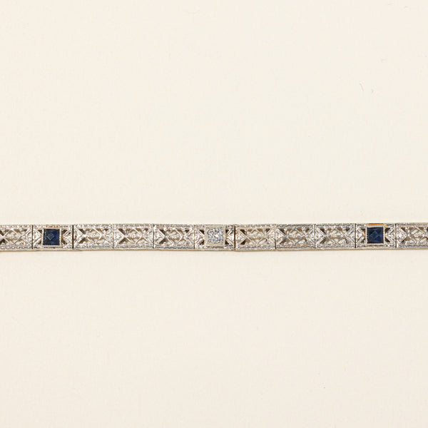 Vintage Natural Diamond & Synthetic Sapphire Line Bracelet | 0.08 ct, 0.16ctw | 7