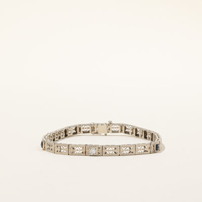 Vintage Natural Diamond & Synthetic Sapphire Line Bracelet | 0.08 ct, 0.16ctw | 7
