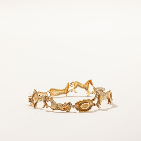 14k Yellow Gold Horse & Cowboy Hat Bracelet | 7