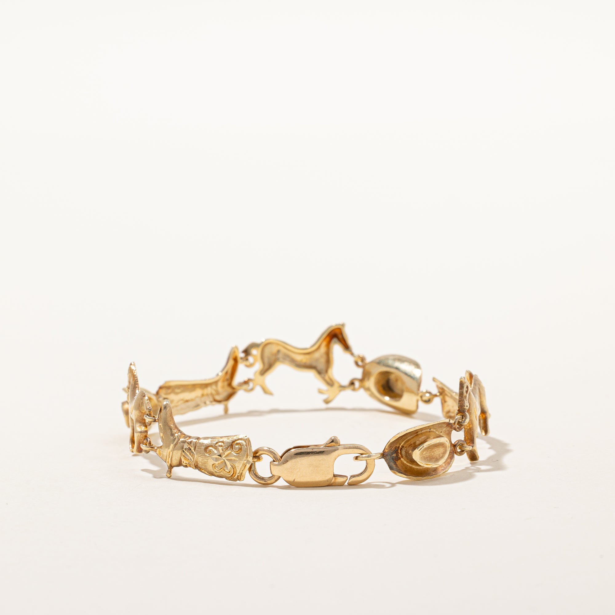 14k Yellow Gold Horse & Cowboy Hat Bracelet | 7