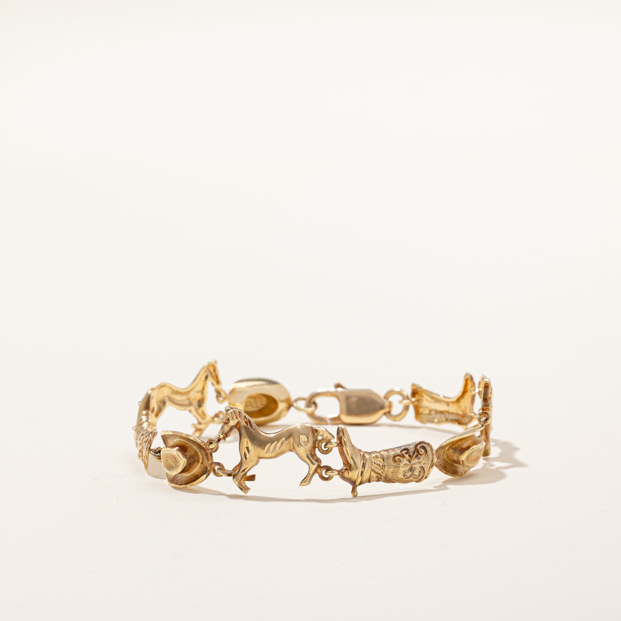 14k Yellow Gold Horse & Cowboy Hat Bracelet | 7