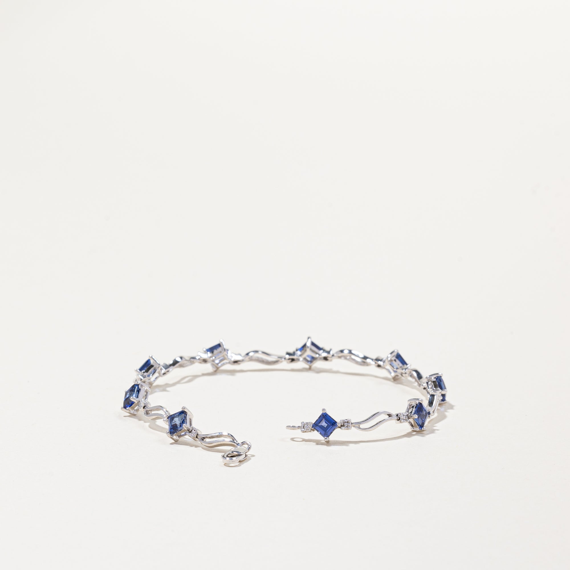 14k White Gold Sapphire and Diamond Bracelet | 4.05ctw, 0.01ctw | 7.5