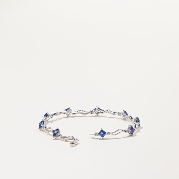 14k White Gold Sapphire and Diamond Bracelet | 4.05ctw, 0.01ctw | 7.5