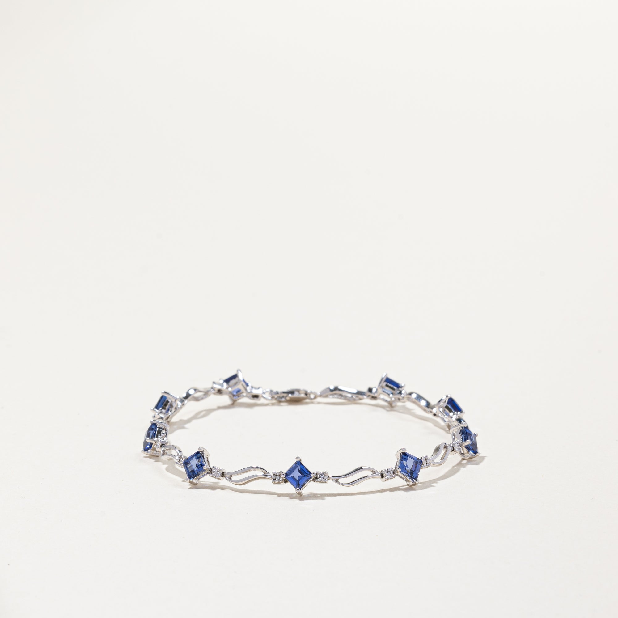 14k White Gold Sapphire and Diamond Bracelet | 4.05ctw, 0.01ctw | 7.5