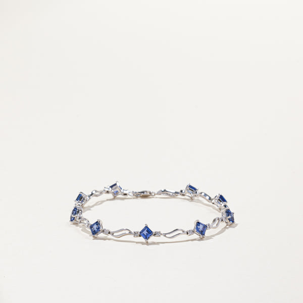 14k White Gold Sapphire and Diamond Bracelet | 4.05ctw, 0.01ctw | 7.5