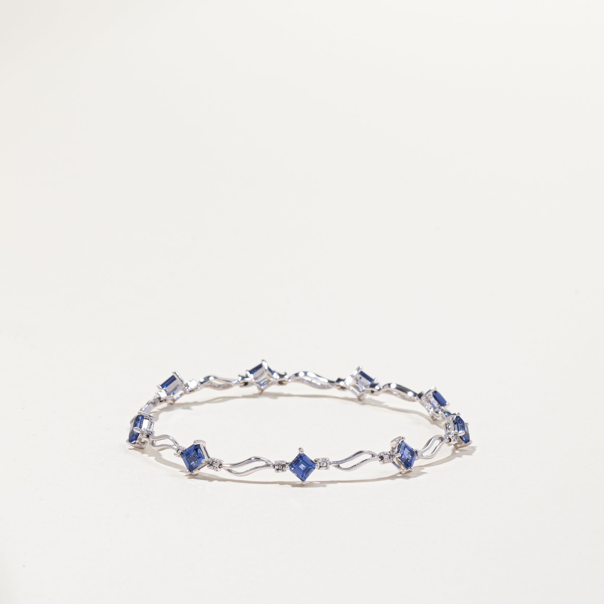 14k White Gold Sapphire and Diamond Bracelet | 4.05ctw, 0.01ctw | 7.5