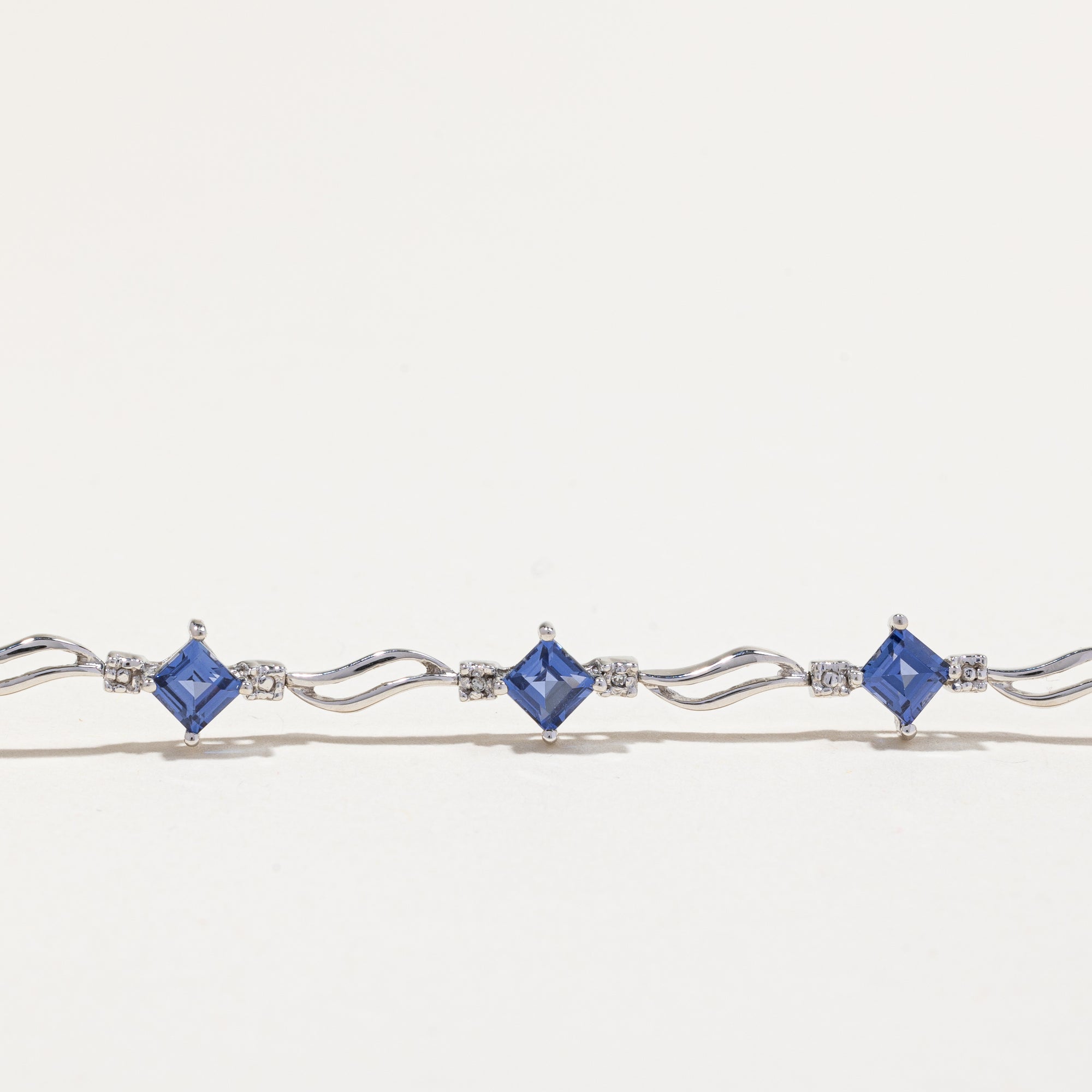 14k White Gold Sapphire and Diamond Bracelet | 4.05ctw, 0.01ctw | 7.5