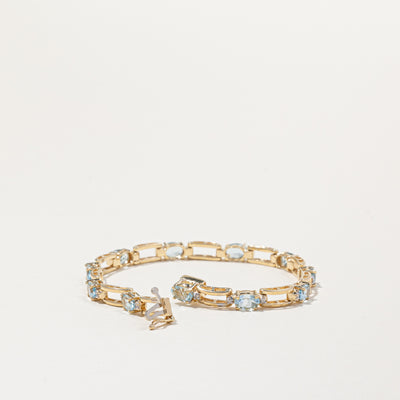 14k Yellow Gold Aquamarine and Diamond Bracelet | 4.40ctw, 0.13ctw | 7