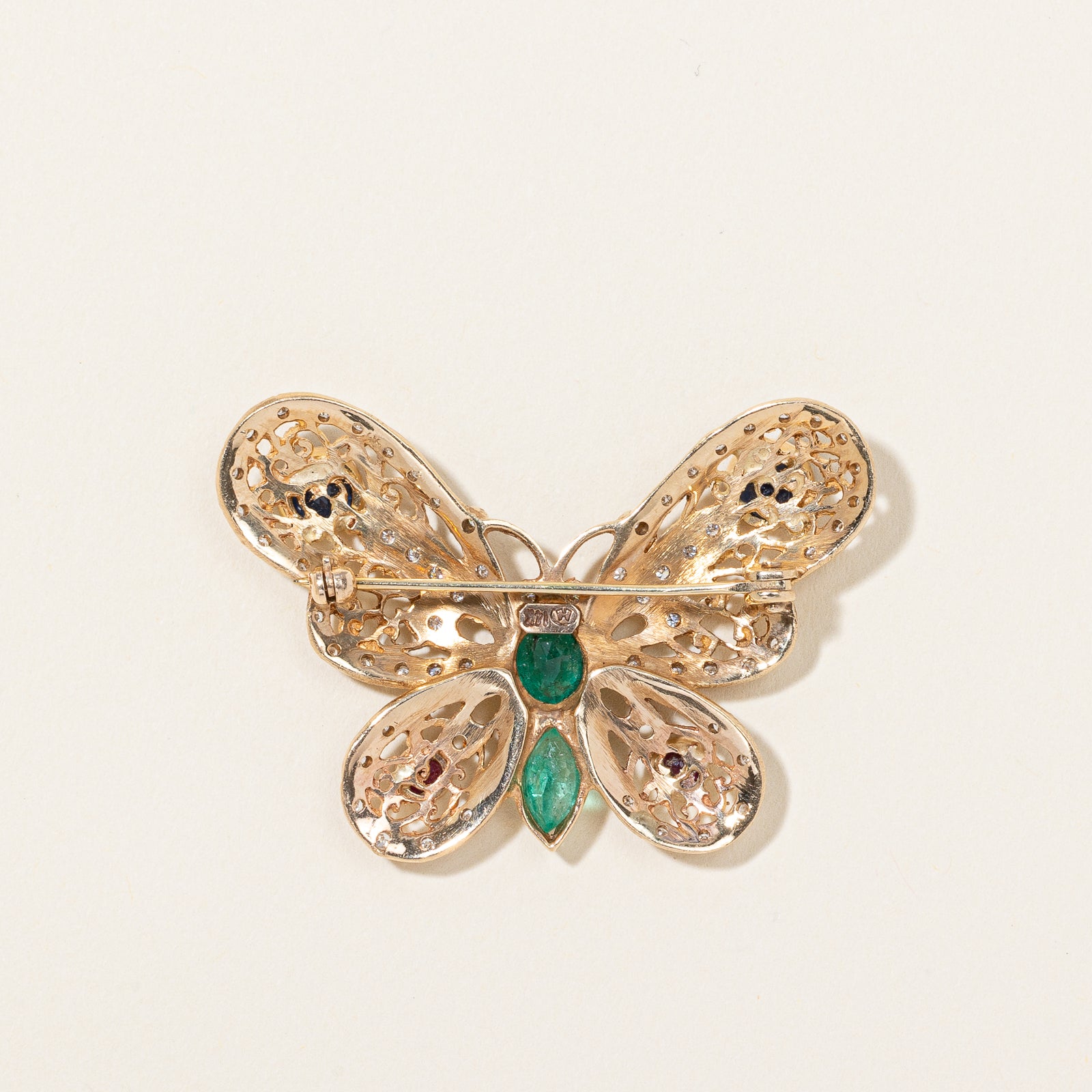 14K Yellow Gold Butterfly Motif Diamond Brooch | 3.30ctw, 0.61ctw