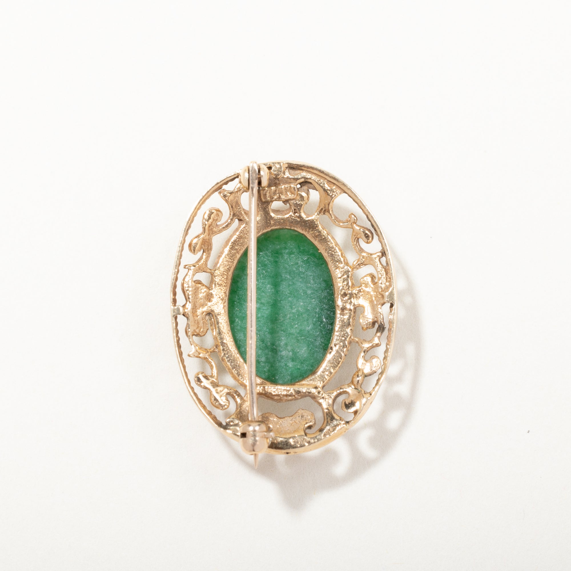 14k Yellow Gold Solitaire Jadeite Brooch