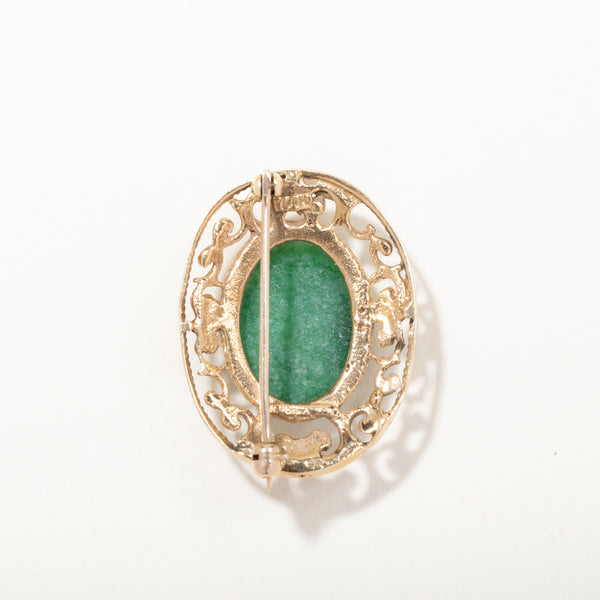 14k Yellow Gold Solitaire Jadeite Brooch