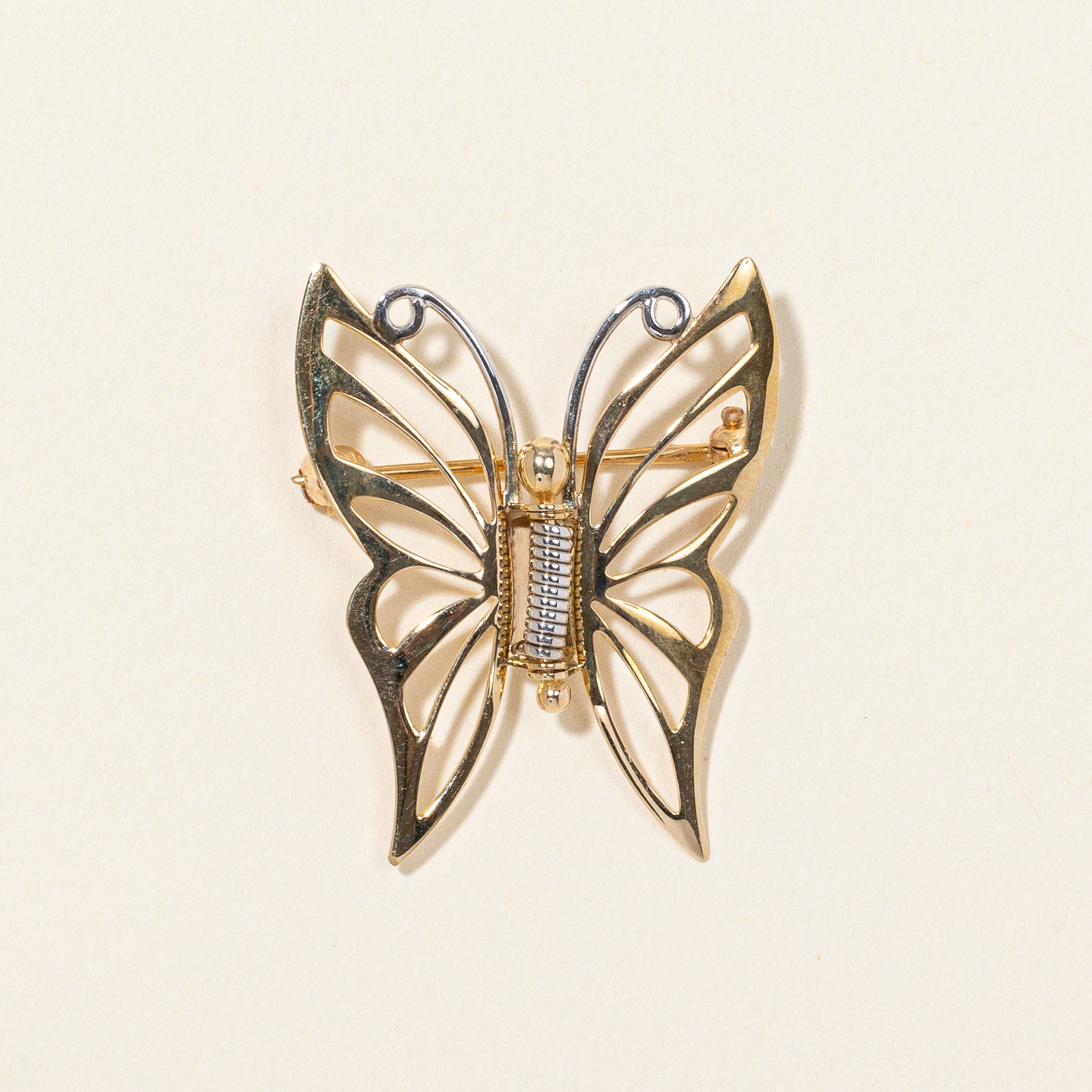 Duo Tone Gold Butterfly Brooch