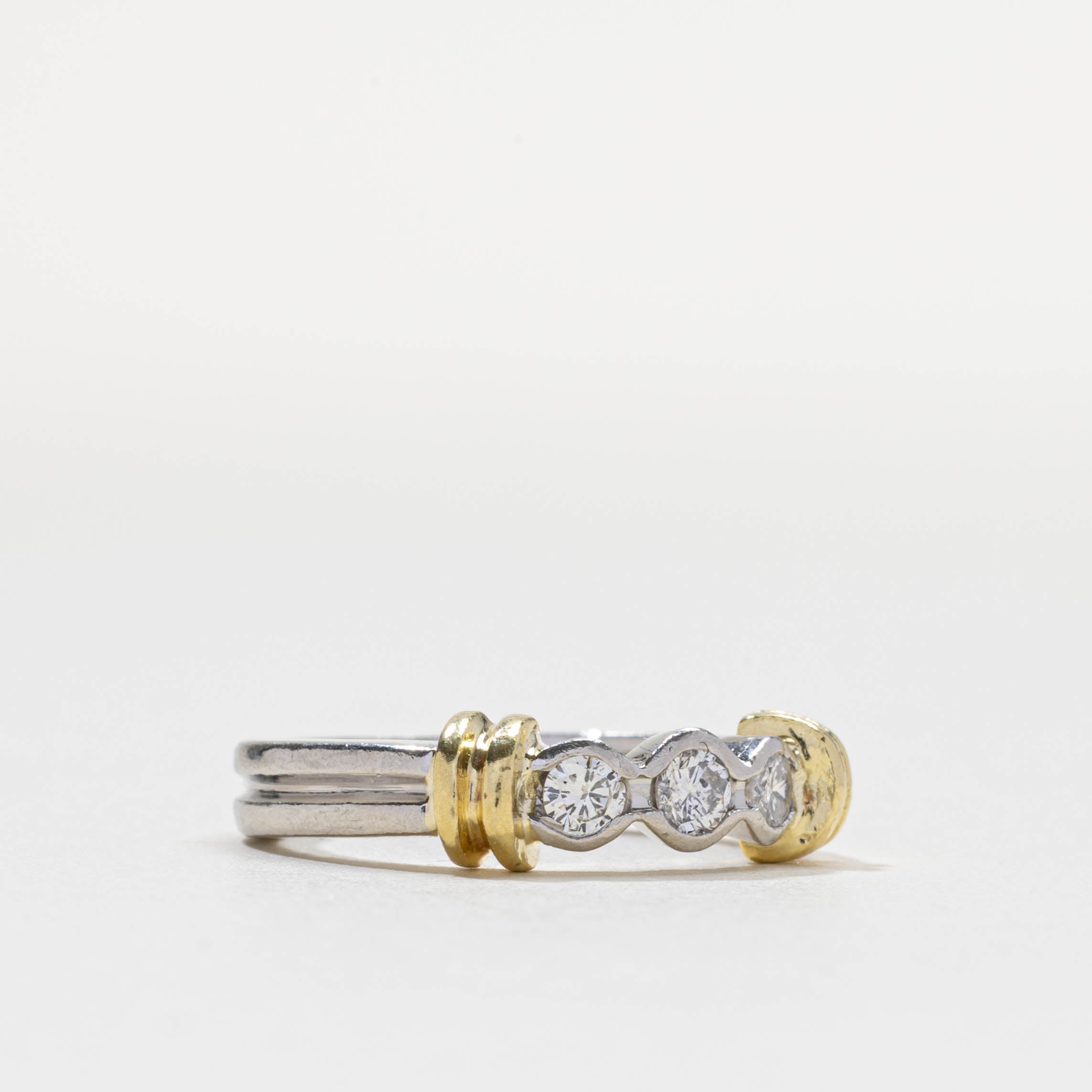 Bezel Set Three Stone Diamond Grooved Ring | 0.3ctw | SZ 5.25