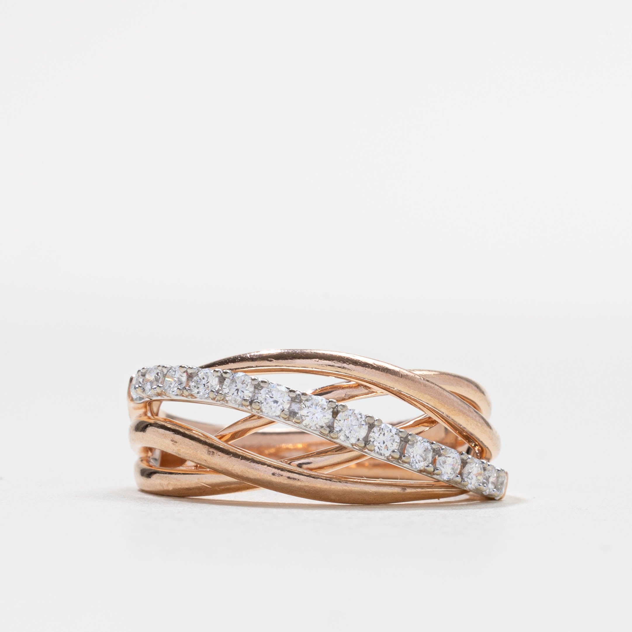 10k Rose Gold Semi Eternity Diamond Multi Crossover Ring | 0.34ctw | SZ 7.0