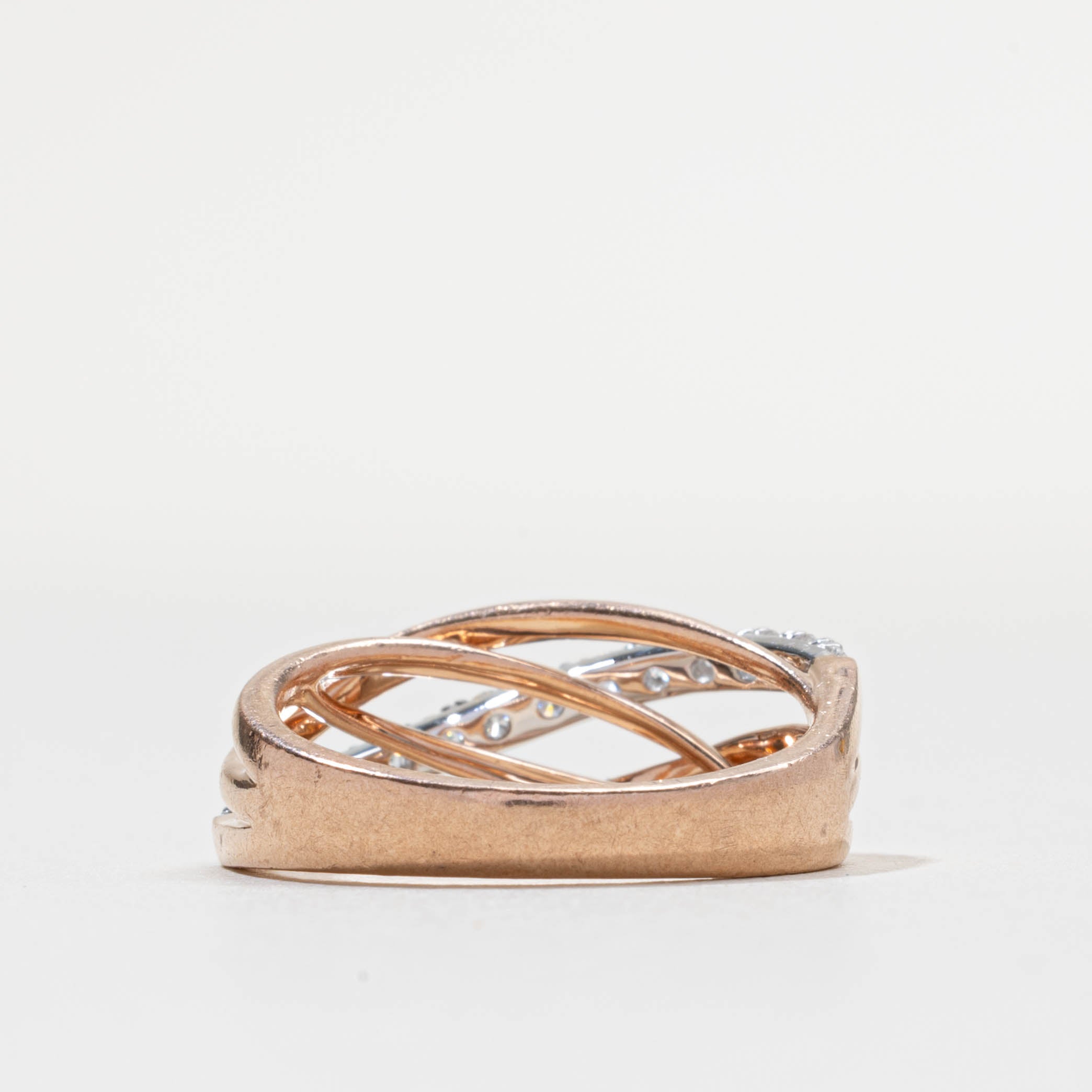 10k Rose Gold Semi Eternity Diamond Multi Crossover Ring | 0.34ctw | SZ 7.0