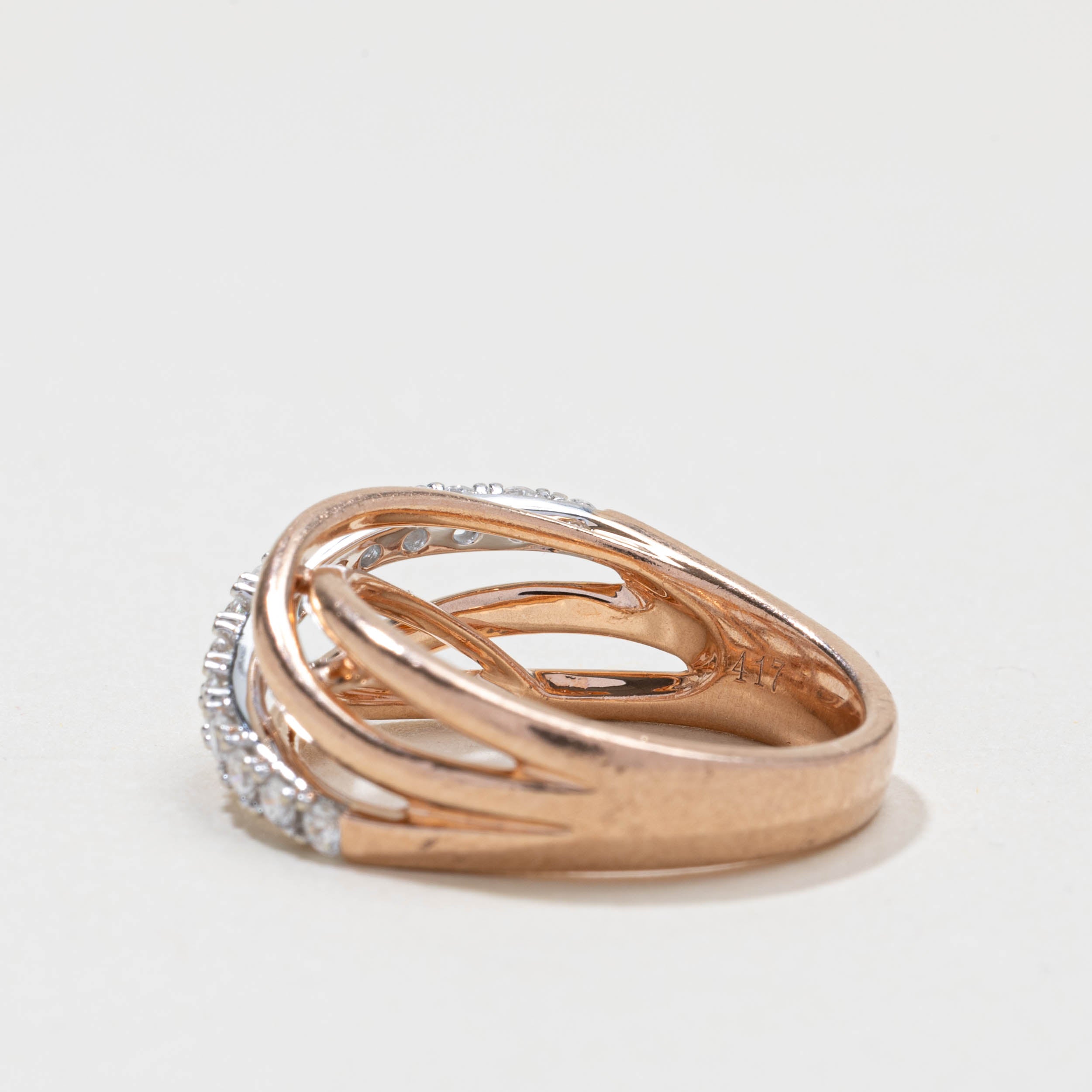 10k Rose Gold Semi Eternity Diamond Multi Crossover Ring | 0.34ctw | SZ 7.0