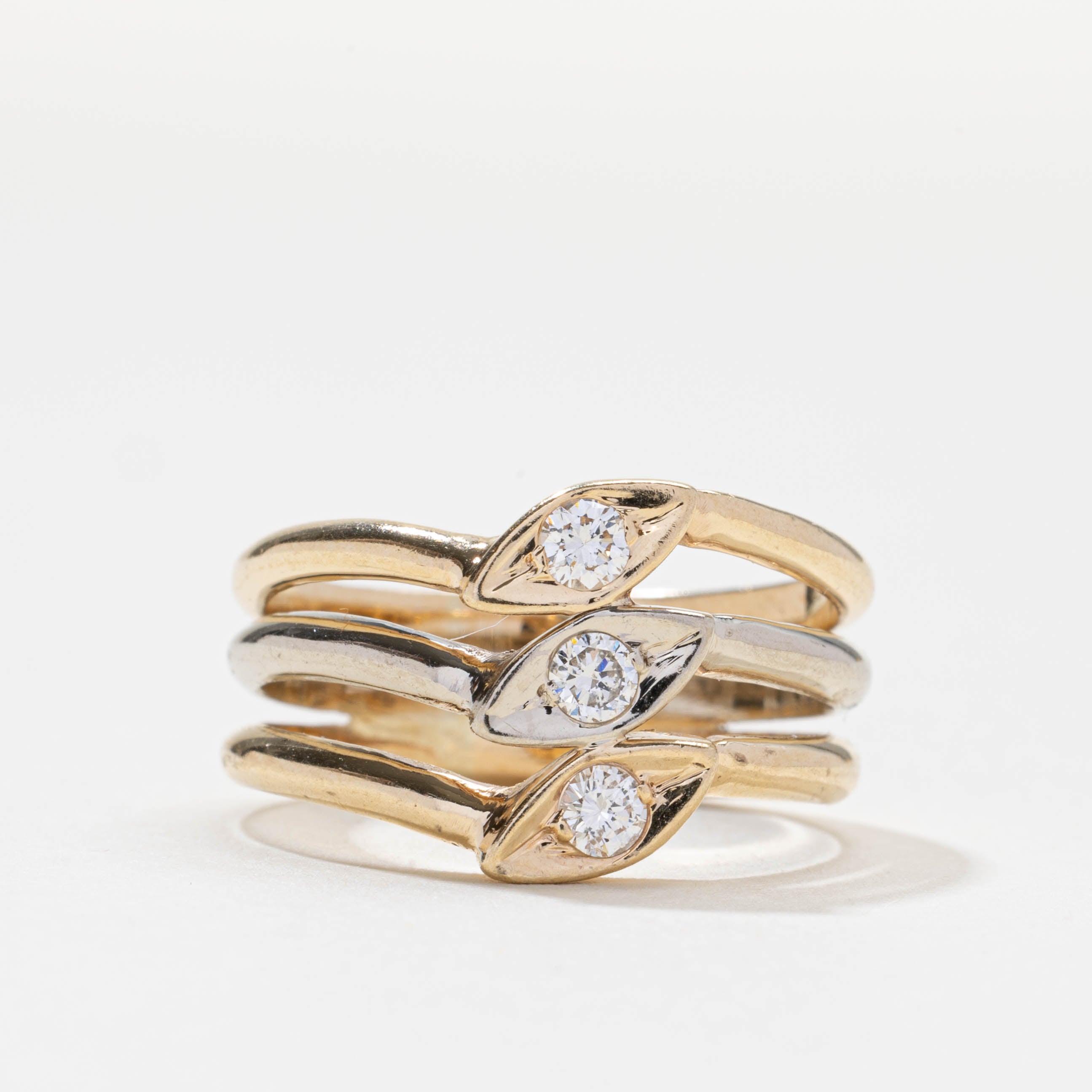 Two Tone Gold Three Stone Diamond Layered Ring | 0.24ctw | SZ 6.75