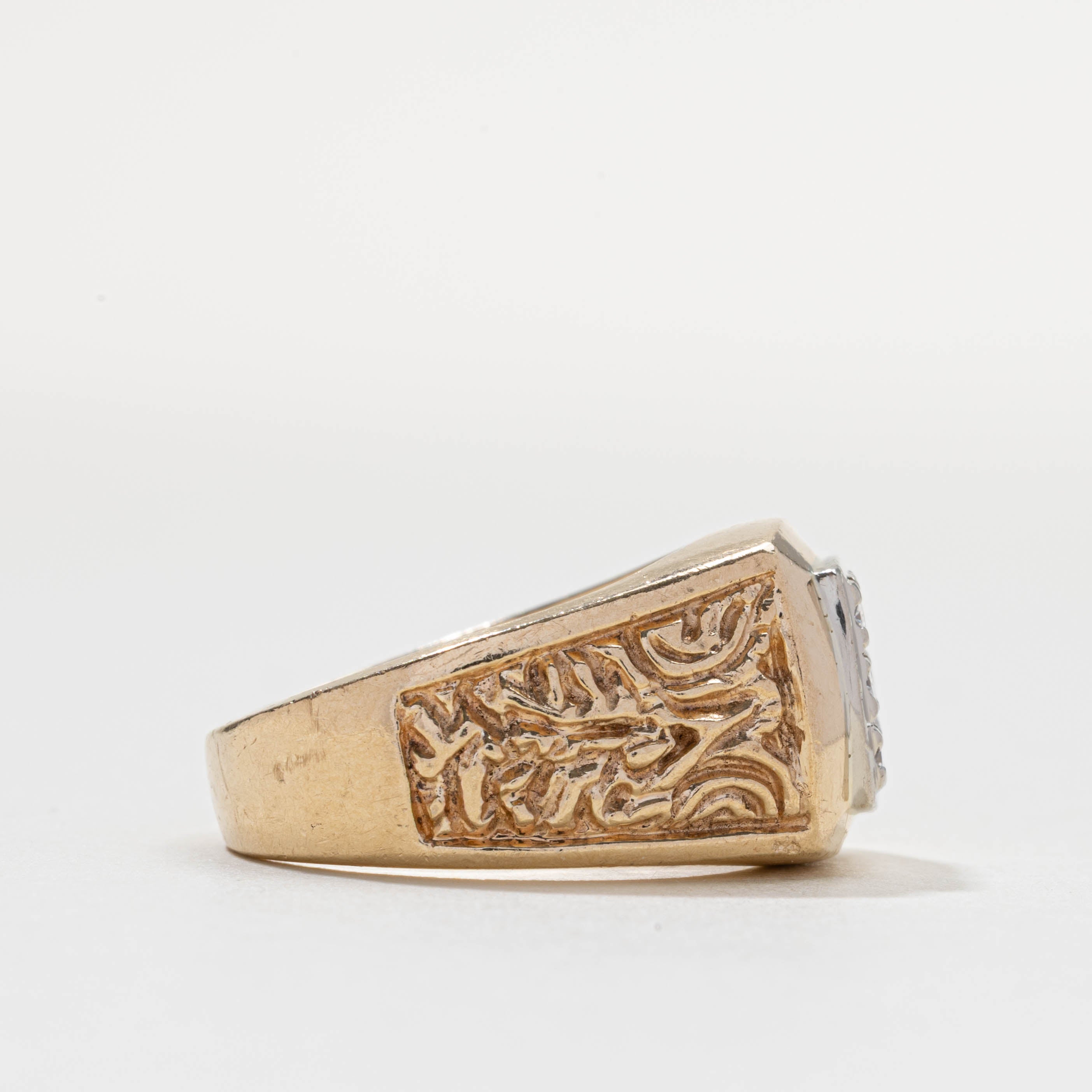 Diamond Square Grid Engraved Chunky Ring | 0.50ctw | SZ 9.5