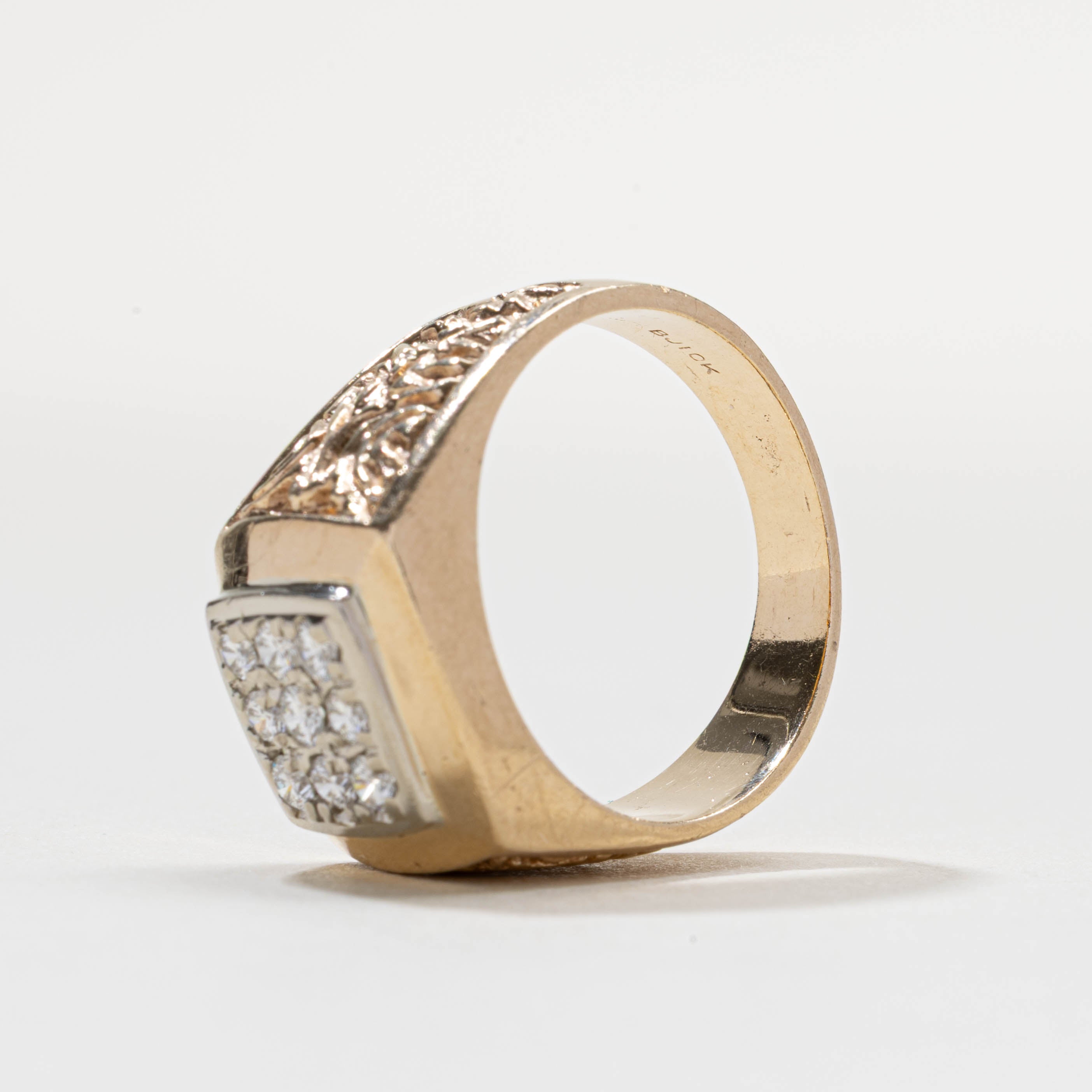 Diamond Square Grid Engraved Chunky Ring | 0.50ctw | SZ 9.5