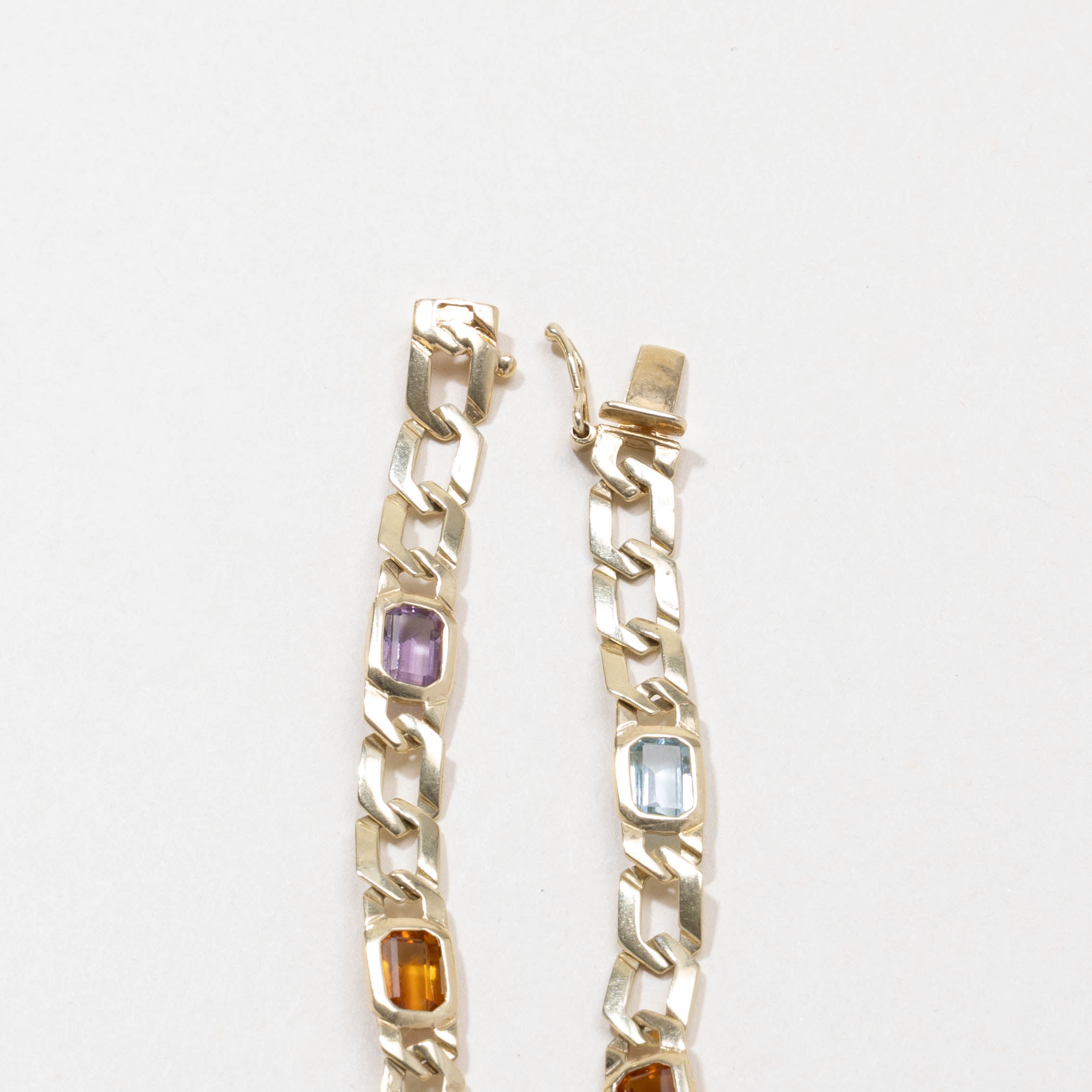 Six Stone Bezel Set Multi Gemstone Curb Link Bracelet | 7"