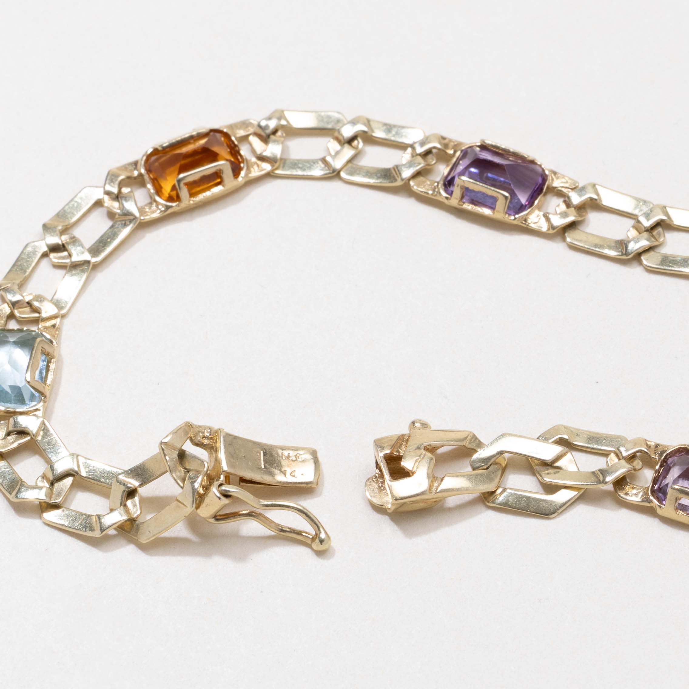 Six Stone Bezel Set Multi Gemstone Curb Link Bracelet | 7"