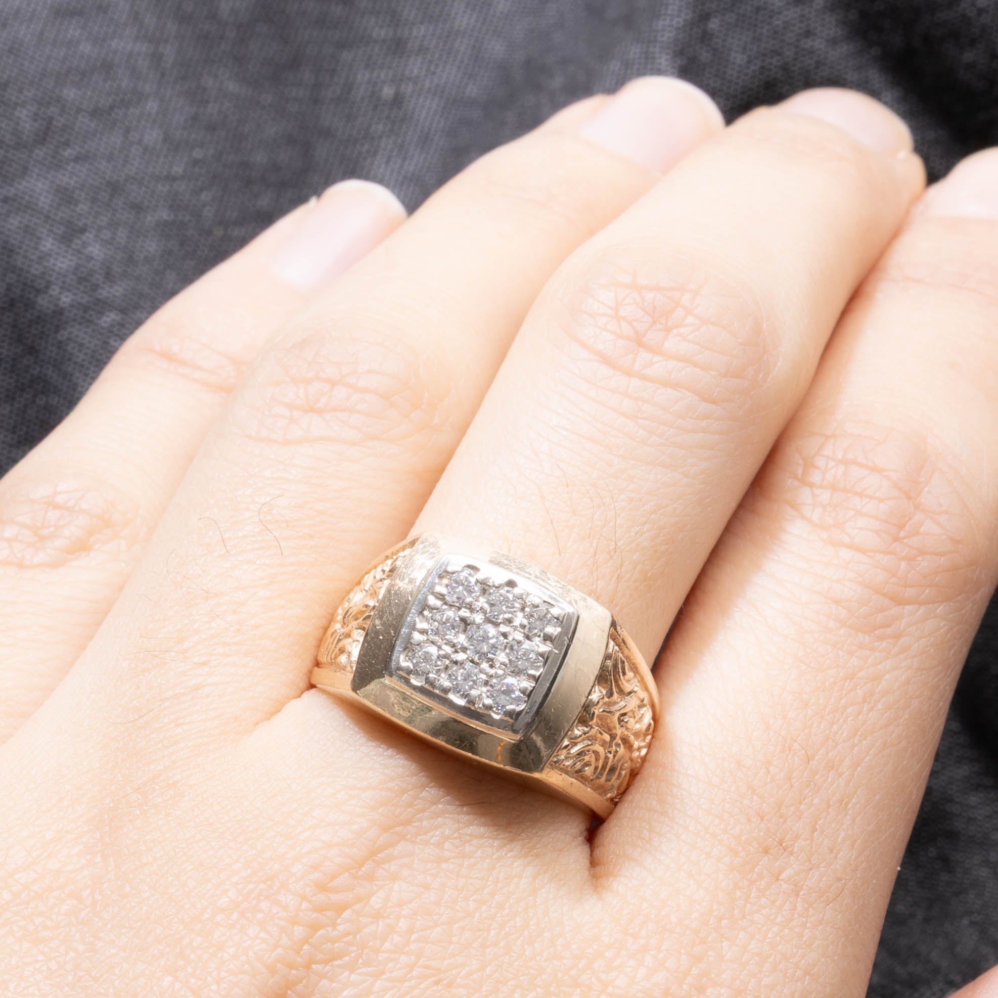 Diamond Square Grid Engraved Chunky Ring | 0.50ctw | SZ 9.5
