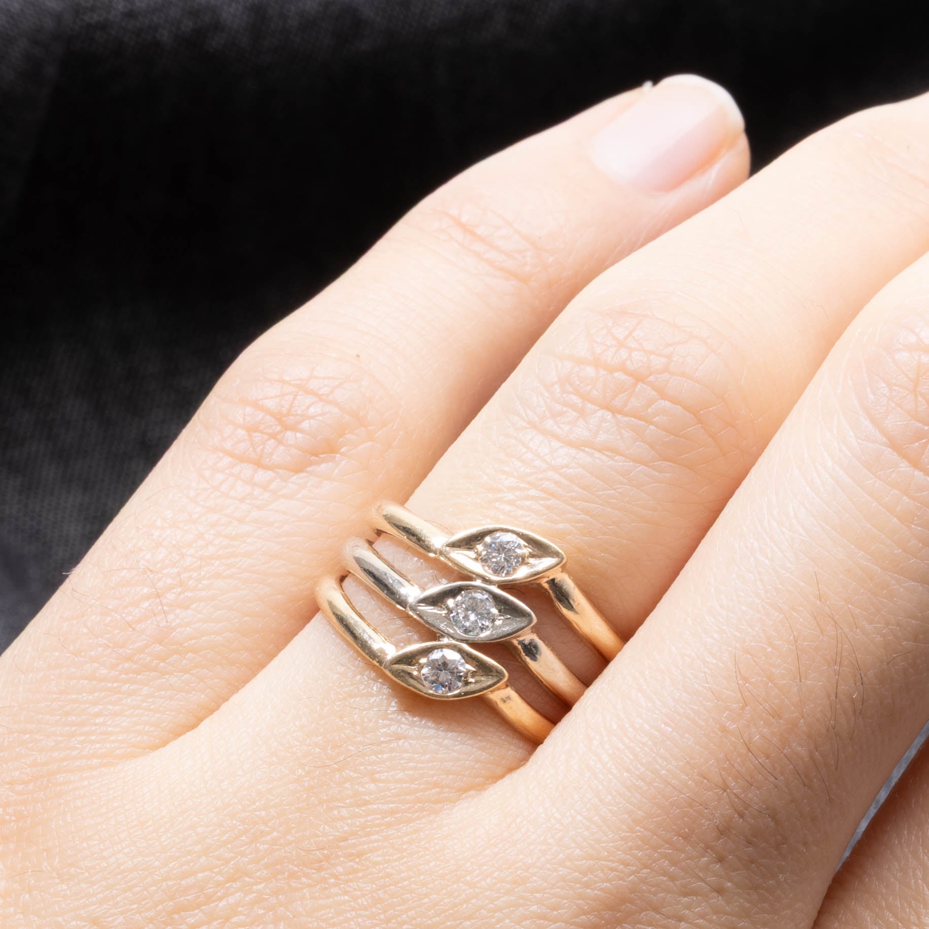 Two Tone Gold Three Stone Diamond Layered Ring | 0.24ctw | SZ 6.75