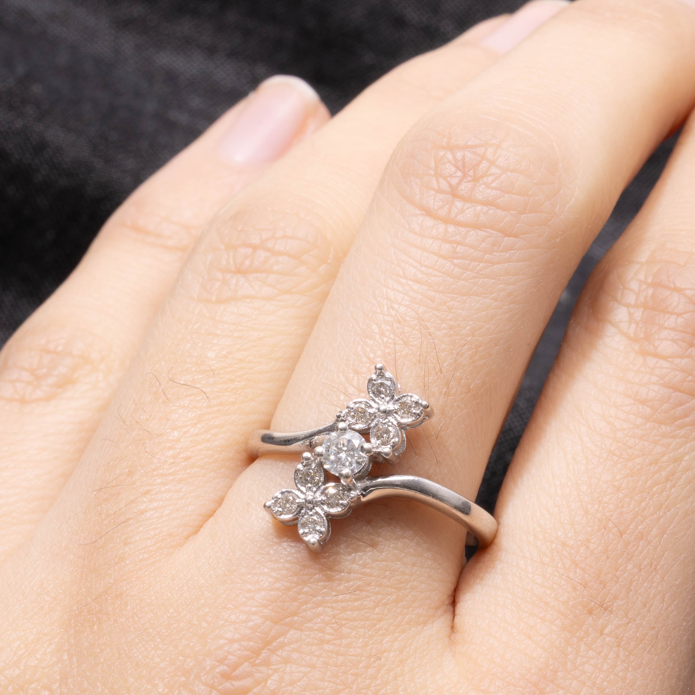 Diamond Floral Cluster Bypass Ring | 0.12ct | SZ 8.75