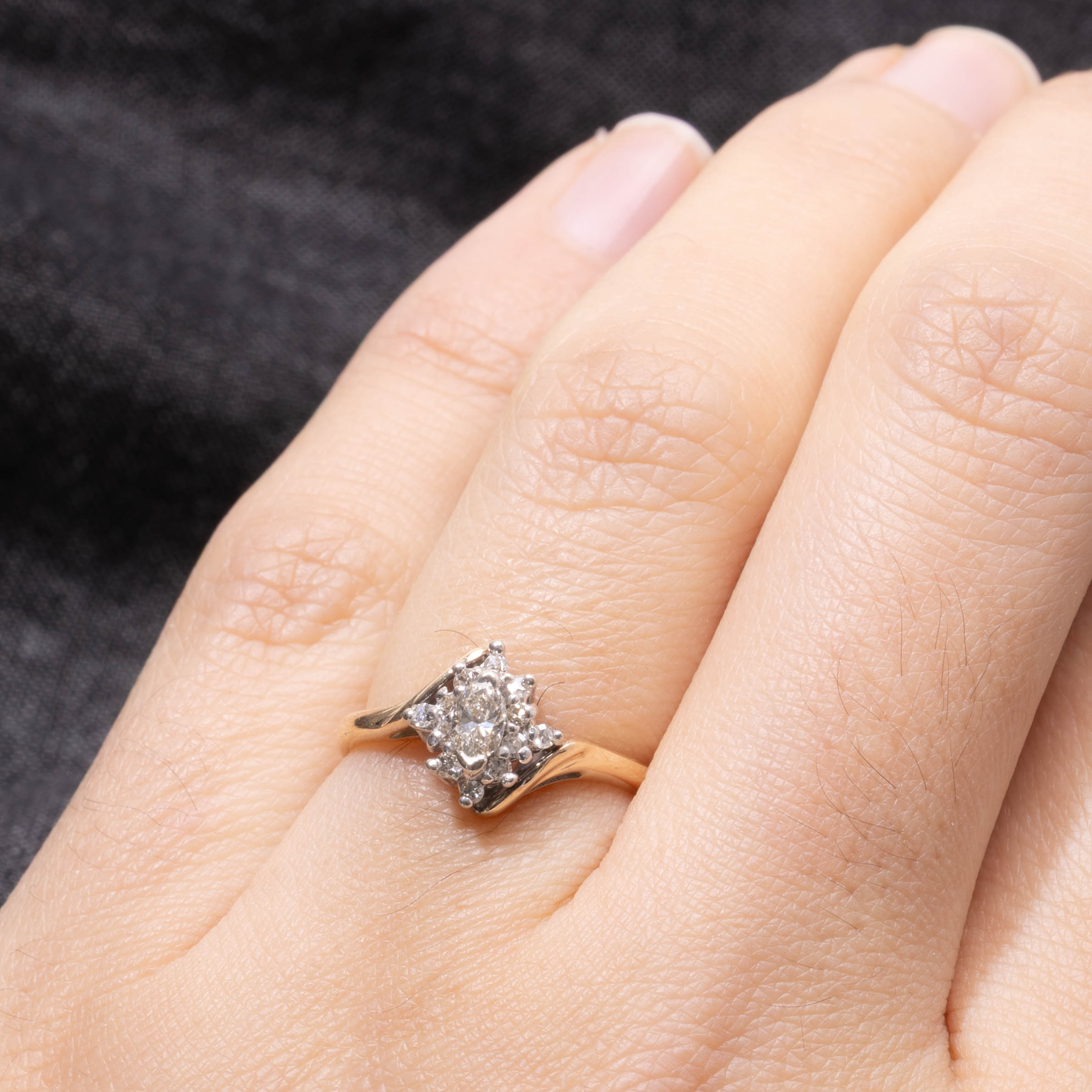 Marquise Cut Diamond Petal Halo Bypass Ring | 0.25ct | SZ 5.0