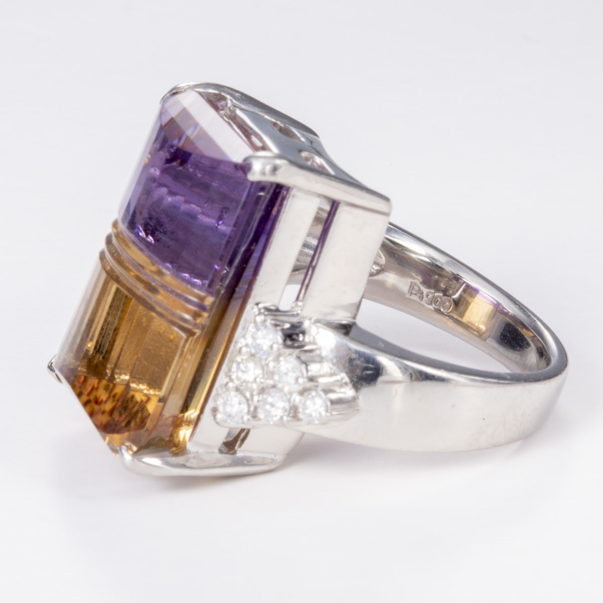 Carved Ametrine and Diamond Cocktail Platinum Ring | 27.38 ct, 0.40 ctw | Sz 6.5