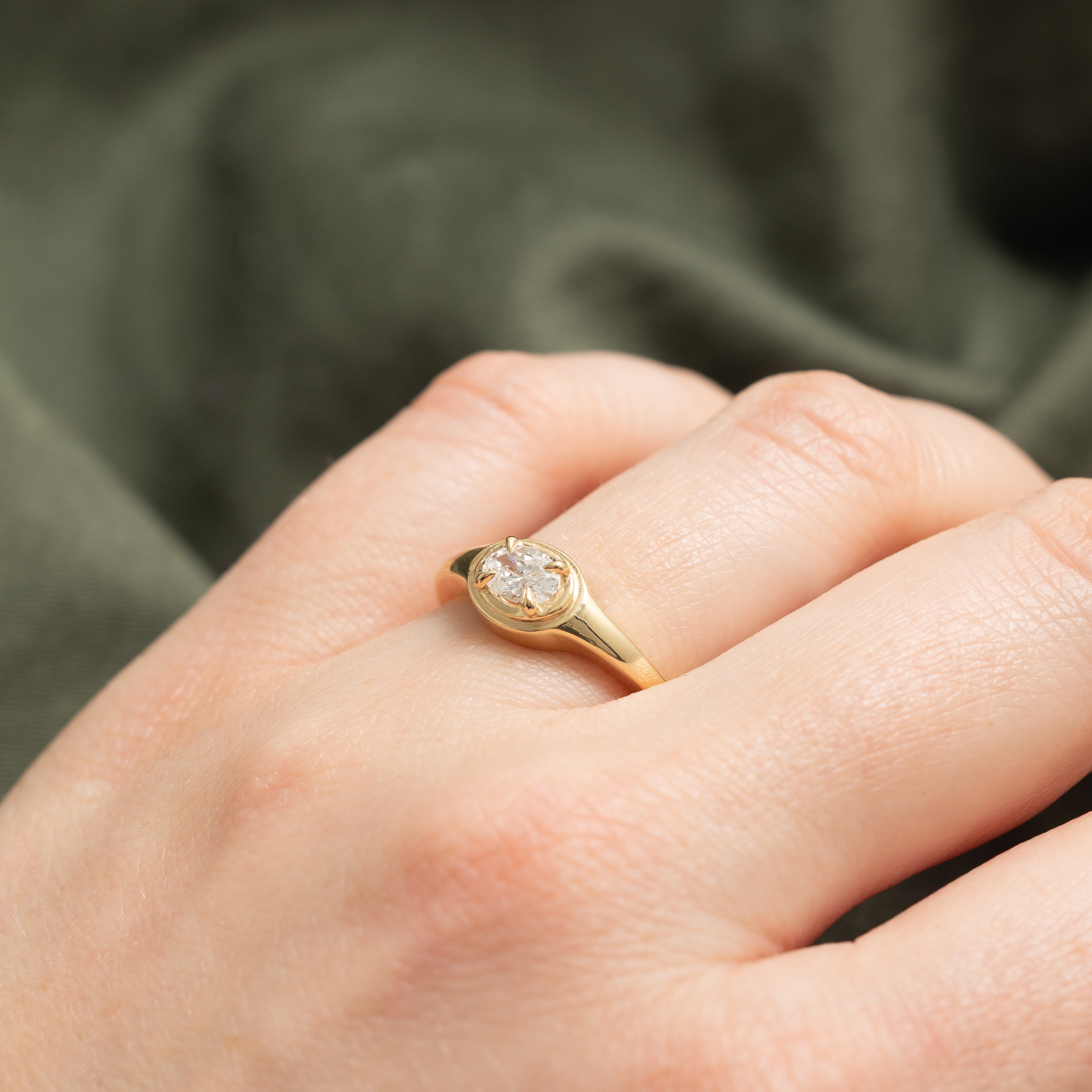 '100 Ways' 10k East West GIA Oval Diamond Signet Ring | 0.38ct | SZ 6.5