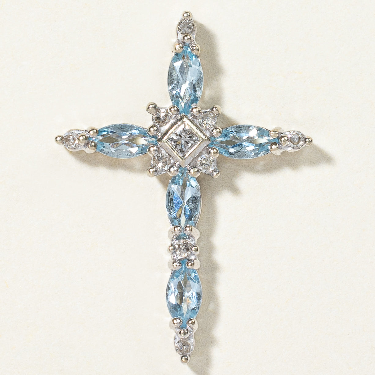 Aquamarine & Diamond Cross Pendant | 0.35ctw, 0.07ctw |
