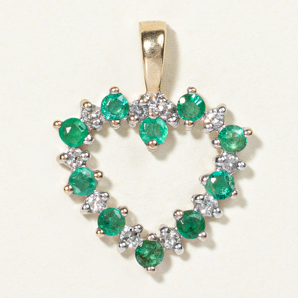 Emerald & Diamond Heart Pendant | 0.20ctw, 0.10ctw |