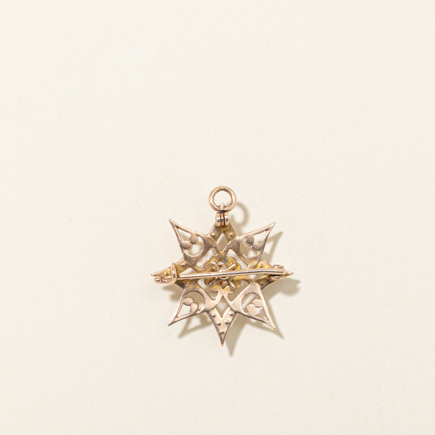 Red Glass & Seed Pearl Sunburst Convertible Pendant Brooch | 0.15ct