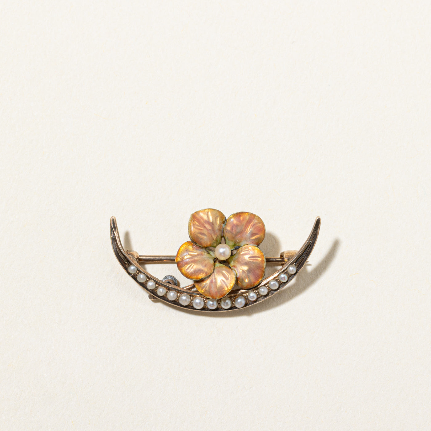 Victorian Crescent Flower Seed Pearl Brooch