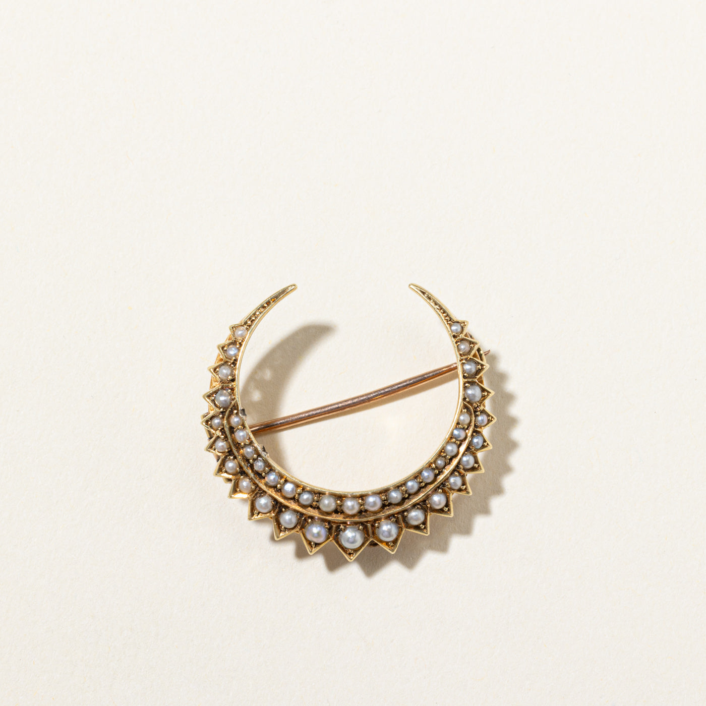Victorian Crescent Moon Seed Pearl Brooch