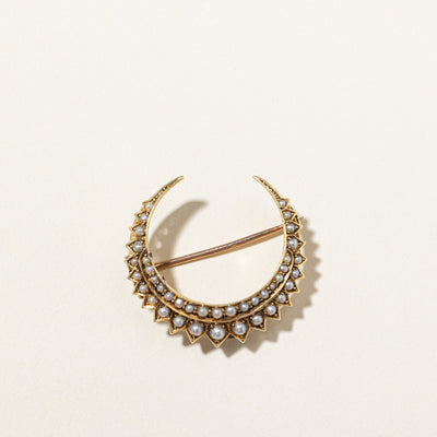 Victorian Crescent Moon Seed Pearl Brooch